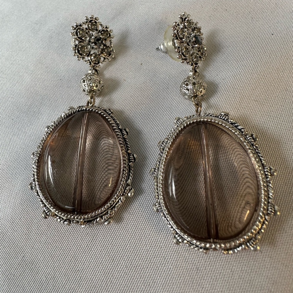 Large oval glass bead earrings with rhinestones - Picture 3 of 6